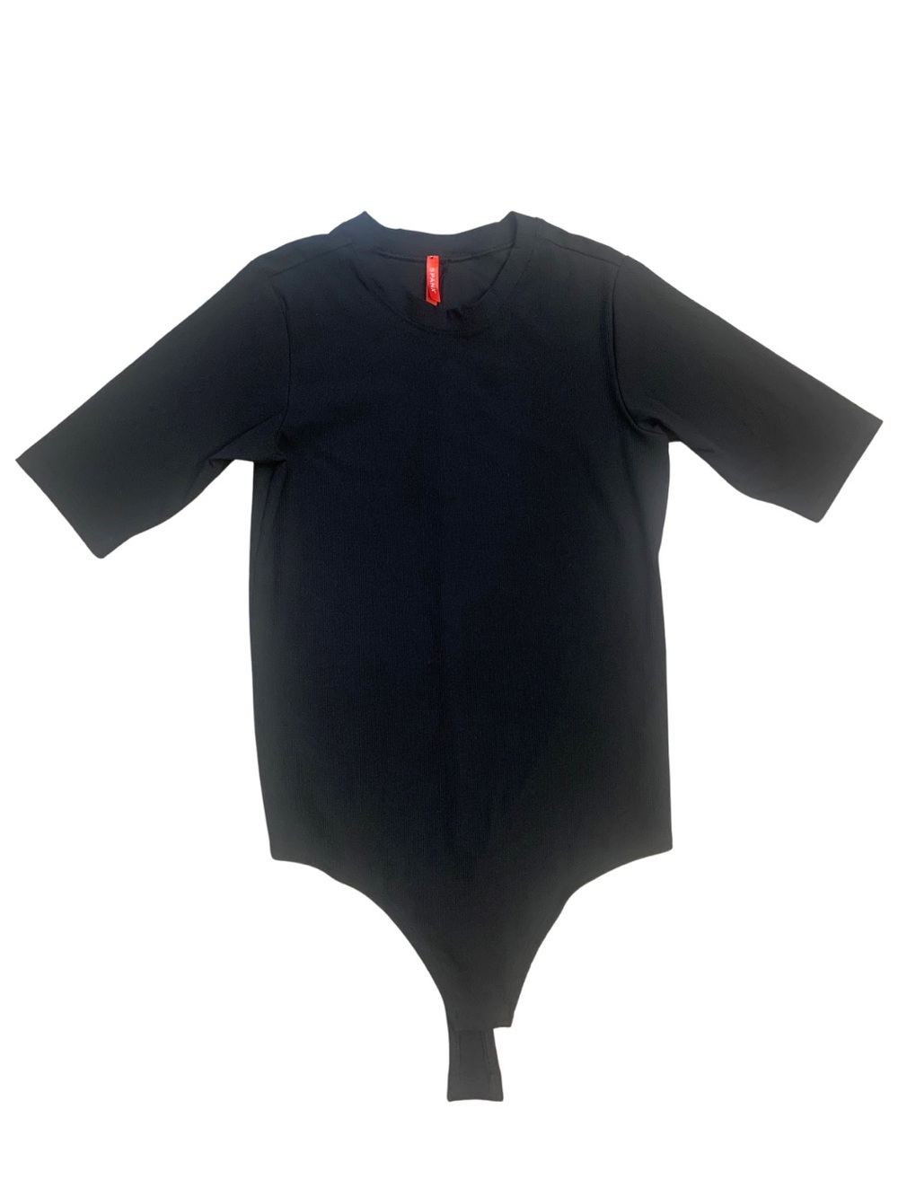 SPANX Black Ribbed Crewneck Short Sleeves Bodysuit Minimal Capsule Basics